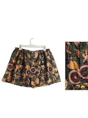 VTG Silky Boxer Shorts XL Black Turtle Fish Tribal Print Island Eclectic
